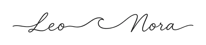 The names Leo and Nora in thin script joined by one continuous wavy line